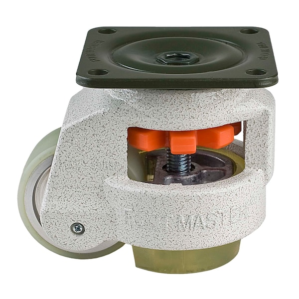 Leveling Caster, 63 mm Polyurethane Wheel, 90x90 mm Plate, Swivel, 550 kg Cap, PU Foot Pad, Ivory